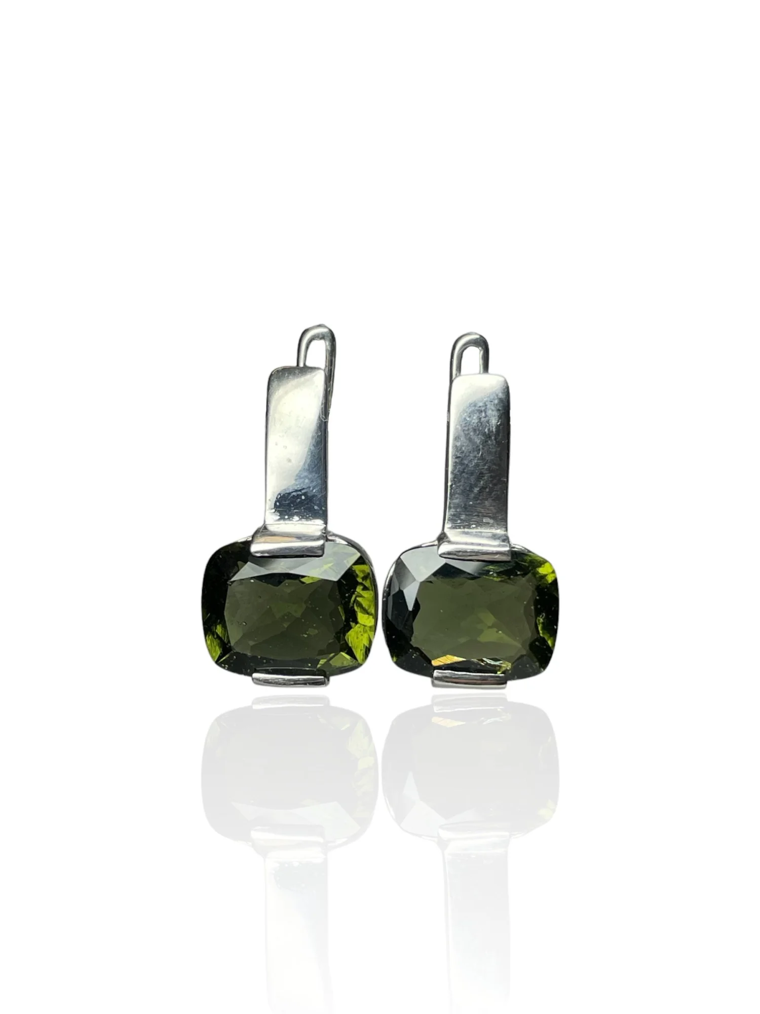 Moldavite earrings cushion
