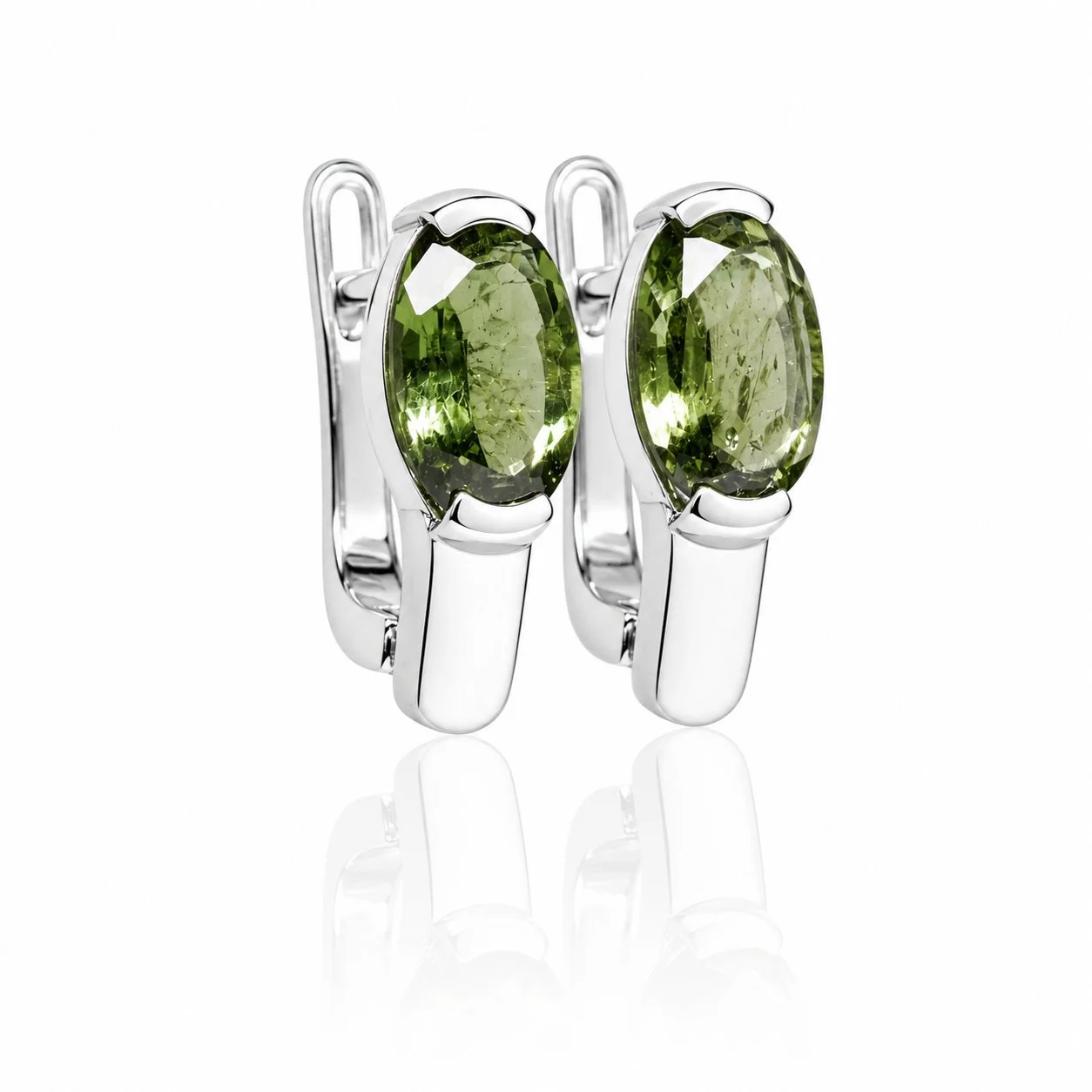 Moldavite earrings oval