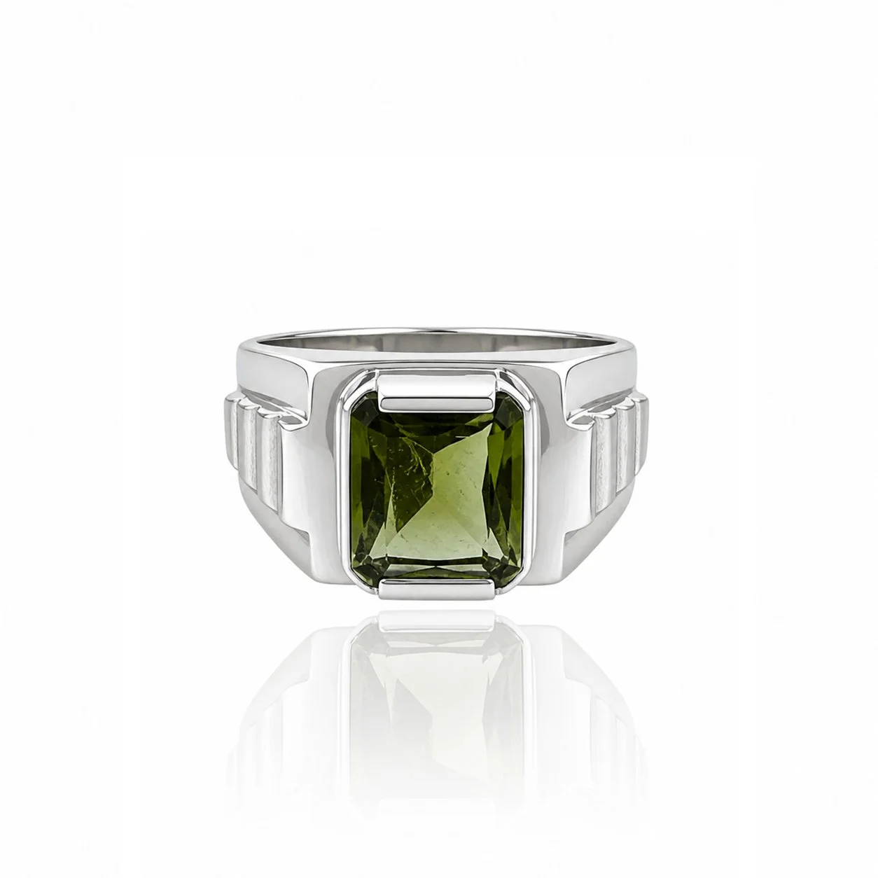 Moldavite ring with rectangle