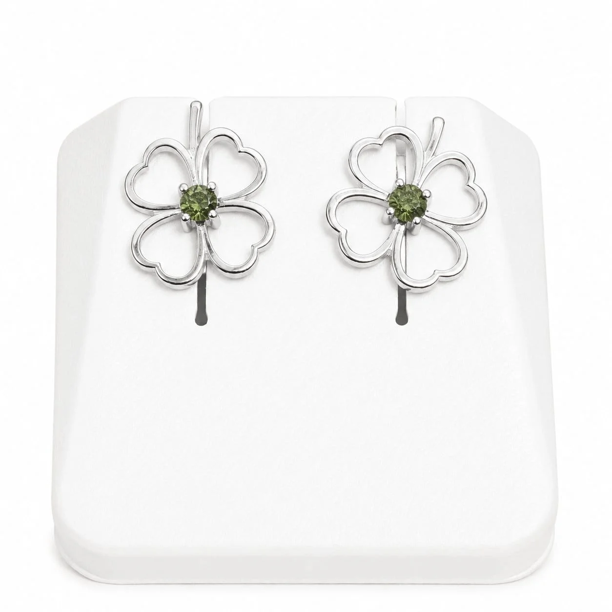Moldavite earrings cloverleaf
