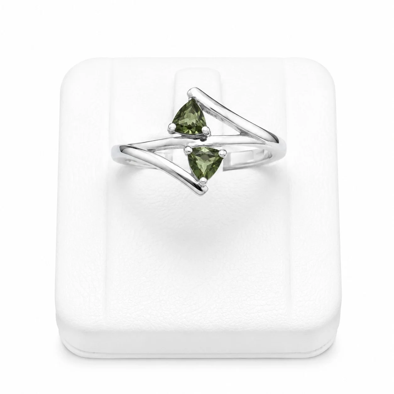 Moldavite ring with double trillion