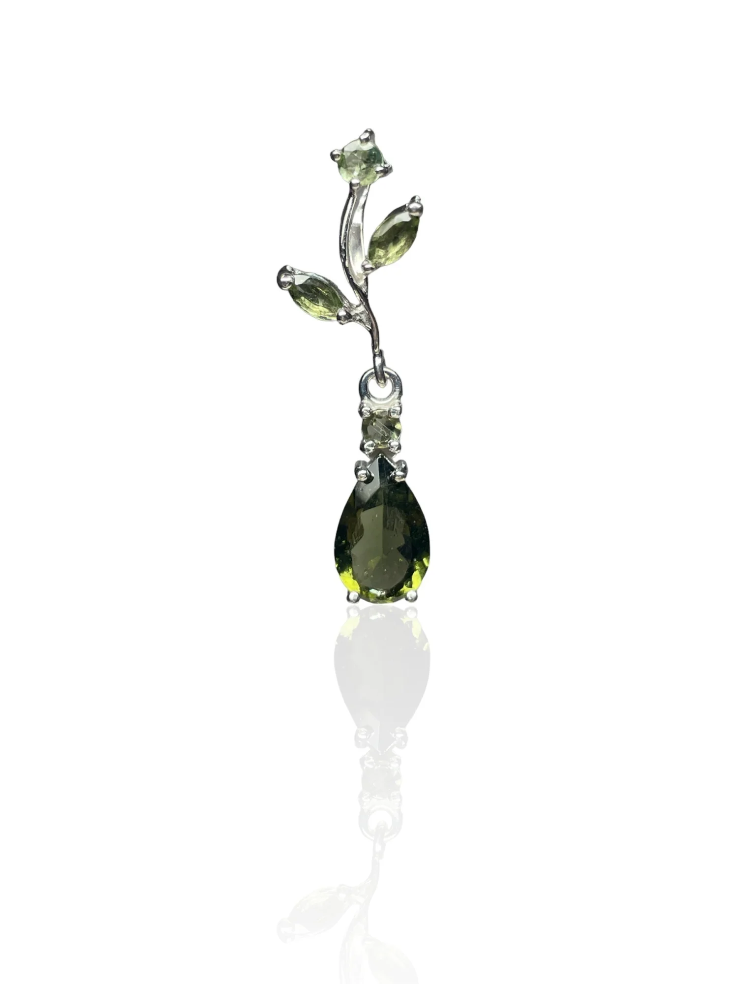 Moldavite pendant drop, round, and marquise